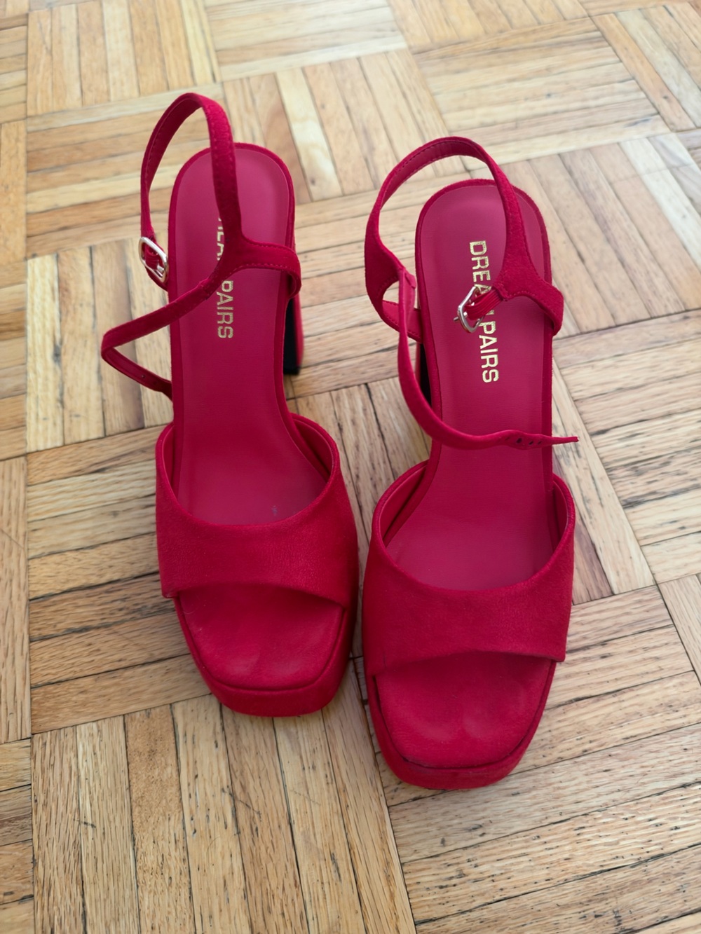 Dream Pairs Red Open-Toe Strappy Block Heels